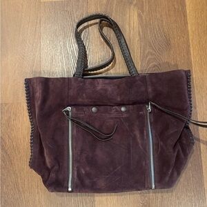 All Saints Elegant Suede Tote Bag - Maroon/Oxblood